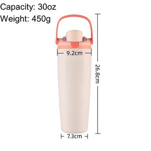 Custom 30oz bottiglia di acqua in acciaio inox Owalo tazza da caffè bicchiere 30oz con manico e paglia a prova di perdite tazza da viaggio - Product Image 3