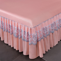 Ensemble de couvre-lits détachables élastiques en dentelle de soie glacée de style coréen avec broderie en mélange de lin rose uni