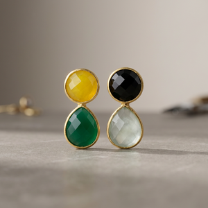 Pendientes de latón con gemas, hechos a mano, chapados en rodio, estilo bohemio étnico. - Product Image 3