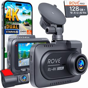 กล้องติดรถยนต์ Rove R2-4K แบบคู่ ความละเอียด 4K พร้อมกล้องหน้า FHD และกล้องหลัง Wi-Fi ติดตั้งบนกระจกหน้ารถ สำหรับรถยนต์ รถบัส รถ SUV และรถบรรทุก - Product Image 1