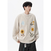 Frühlings- und Herbst-Strickjacke für Herren mit Blumenstickerei, Atmungsaktiv, Modisch, Vielseitig Kombinierbar, Einreihig