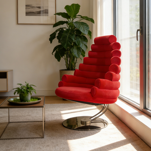 Fauteuil de <span class=keywords><strong>loisir</strong></span> en tissu rouge minimaliste nordique, base en métal en spirale unique, chaise de coiffeuse créative, canapé confortable et unique, décoration - Product Image 2