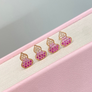 อาซูโอ 18K ทองคำแท้สีเหลืองธรรมชาติ ประดับด้วยพลอยสีชมพูและเพชร ต่างหูทรงน้ำเต้าขนาดเล็ก ของขวัญสำหรับเด็กผู้หญิงและเด็กๆ ในงานวันเกิด - Product Image 2