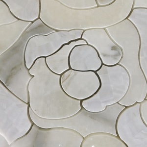 Thanh lịch bằng tia nước màu trắng và màu be <span class=keywords><strong>Rose</strong></span> Flower <span class=keywords><strong>Pattern</strong></span> đá cẩm thạch mix Shell Gạch <span class=keywords><strong>Mosaic</strong></span> cho backsplash sàn tường trang trí nội thất - Product Image 3