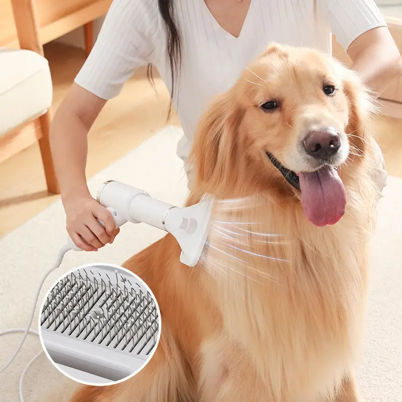 Pet Hair Dryer 2 In 1 Grooming Pet Brush Adjustable Temperature Dog Hair Dryer Pet Hair Removal Dog Brush for Dog Cat
