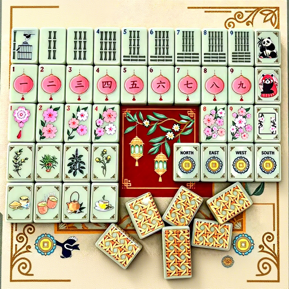 American Mahjong Acrylic Hand Tossed Tiles Panda Style English Number ...