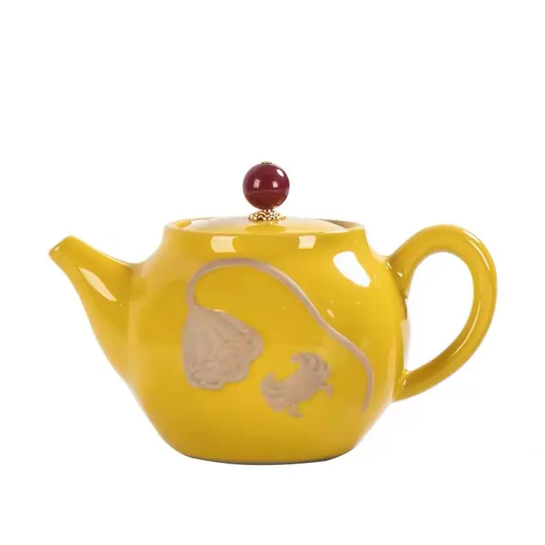 Panic buying Kung Fu ceramic teapot with lotus flower and small crab pattern, three colors optional