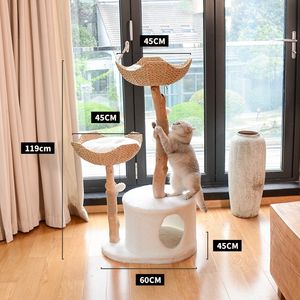 Mewah Morden alam kayu padat kucing pohon rumah pohon goresan menara pohon untuk kucing besar lantai kucing memanjat pohon furnitur dalam ruangan - Product Image 6
