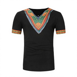 <b>Men's</b> African <b>Dashiki</b> T Shirt V Neck Short Sleeve Printed Tee Casual Ethnic Wear - Product Image 4