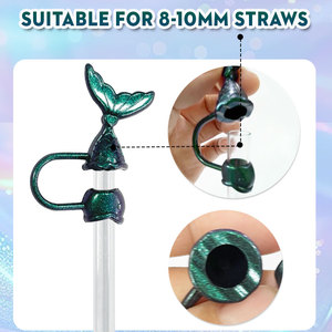 Vente en gros de bouchons de paille en silicone sirène de la mer Couvercles et bouchons réutilisables pour pailles de 9 à 10mm pour gobelets de 30 et 40oz - Product Image 4