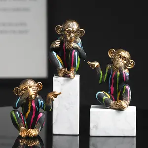 รูปปั้นเรซิ่นรูปลิง3ตัว,รูปปั้นสัตว์ทันสมัยสำหรับตกแต่งบ้านรูปปั้นลายเส้นสีสันสดใสรูปปั้นลิงสามตัว