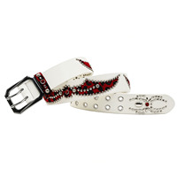 Ceinture en cuir blanc gaufré crocodile avec patch en fourrure de léopard, rivets et strass, style punk, pour hommes et femmes, streetwear
