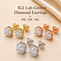 Золотые серьги 10k 14k 18k с выращенными в лаборатории бриллиантами 0.5ct 1ct 2ct, круглой огранки, CVD HPHT, VVS2 VS1, цвет D, сертифицированы IGI