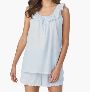 Conjunto de Pijama de Dos Piezas para Mujer, Top sin Mangas y Pantalones Cortos, Cómodo, Moderno, Informal, Elegante, Suave y Transpirable, de Algodón con Diseño de Puntos Suizos - Product Image 4