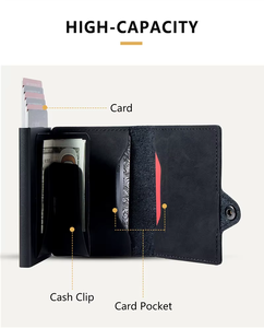 RFID blocco automatico porta carta sottile portatile <span class=keywords><strong>Clip</strong></span>-su custodia in metallo portafoglio per affari promozione natalizia regalo fatto di PU - Product Image 5