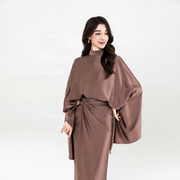 Nouvelle Collection Automne 2025 Vêtements Femme Couleur Unie Costume en Satin Moyen-Oriental Jupe Longue Ensemble Deux Pièces Robe Hijab