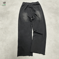 Pantalon large pour homme avec broderie de patchs personnalisés effet vieilli, taille élastique effilochée, style streetwear, ourlet brut, logo personnalisé