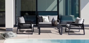 طقم حديقة أثاث مقطعي 4 قطع من AJUNION حبل من الألومنيوم نسج فاخر في الهواء الطلق ، - Product Image 5