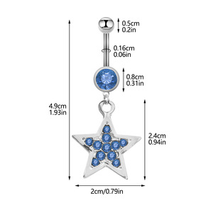 Zesen personalizado atractivo cuerpo <span class=keywords><strong>Piercing</strong></span> joyería cristal <span class=keywords><strong>ombligo</strong></span> anillo de <span class=keywords><strong>acero</strong></span> quirúrgico colgante vientre anillo estrella <span class=keywords><strong>ombligo</strong></span> botón anillo - Product Image 3