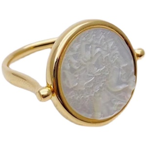 Bague double face en nacre blanche de <span class=keywords><strong>la</strong></span> série Mermaid of the Sea en or 10 carats, fabriquée à <span class=keywords><strong>la</strong></span> main de style palais Vintage D - Product Image 1