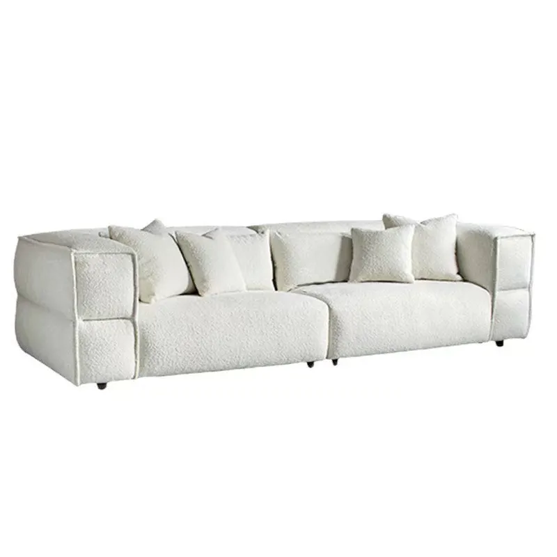 2022 new Italian minimalist designer lamb velvet sofa wabi-sabi style Nordic light luxury retro cream living room fabric sofa