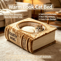 Lit pour chat en forme de livre, intégré, en peluche épaisse super douce, nid pour animaux de compagnie, coussin de sommeil créatif et chaud pour chat d'intérieur, accessoires pour animaux de compagnie