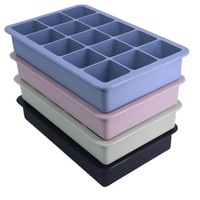 Moule à glaçons en silicone 15 cavités, livraison directe usine, avec couvercle facile à démouler, bac à glaçons carré résistant au congélateur, couleur Morandi, résistant à la chaleur