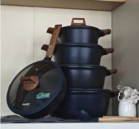 Donnor Nouveau Fuli Ensemble de 15 ustensiles de cuisine en alliage d'aluminium, design moderne, marmite, poêle à frire, revêtement antiadhésif double face, silicone