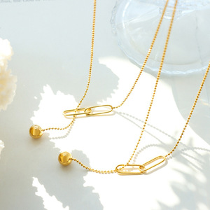 قلادة عنق من الهوفانسي مطلية بالذهب من الفولاذ المقاوم للصدأ كرة دائرية صغيرة ، قلادة برباط مشبك ورقي للنساء - Product Image 3