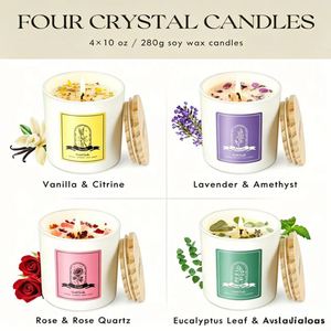 Aromathérapie pour femmes avec cristaux, ensemble de 4 bougies en cire de soja, pots en verre faits à la main, cadeaux pour la Saint-Valentin, Diwali, usage domestique - Product Image 3