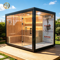 Ruang Sauna Luar Ruangan Mewah Desain Modern untuk 4 Orang, Bak Mandi Uap Kelas Atas untuk Keluarga, Pemanas Listrik, Terbuat dari Kayu Solid Berkualitas