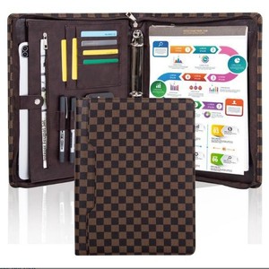 Porte-documents portable à motif écossais en cuir PU pour bureau, pochette professionnelle, classeur de gestionnaire, format A5 A6 A7, avec compartiments pour feuilles de budget - Product Image 1