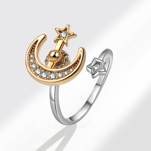 Anillo giratorio de luna y estrellas elegante, superventas transfronterizo, anillo de luna y estrellas para mujer, anillo abierto antiestrés y para aliviar la ansiedad - Product Image 6