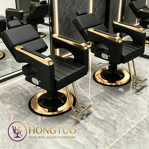 Sillón de Barbería Ajustable con Elevación Giratoria, Silla de Barbero Tipo Chaise Longue con Bomba Hidráulica y Masaje, Muebles de Salón de Acero Inoxidable - Product Image 1