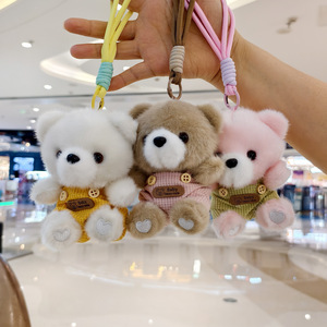 Pingente de Urso de Pelúcia com Pele Sintética de Vison e Roupa com Suspensórios, Decoração Fofa para Bolsa, Mochila, Acessório de Moda Diário e Ornamento - Product Image 5