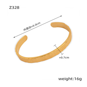 <strong>Stainless</strong> <strong>Steel</strong> 18K Gold Plated Geometric Irregular Concave Convex Hammer Surface Trendy Bangle Women's <strong>Jewelry</strong> Waterproof - Product Image 4