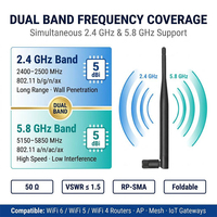 Répéteur WiFi 2,4 GHz/5 GHz/5,8 GHz, 6 antennes, antenne en caoutchouc 5 dBi pour connecteur mâle, antenne omnidirectionnelle intérieure/extérieure