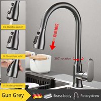 Robinet de cuisine de haute qualité au design moderne, gris canon, mitigeur extractible, laiton, poignée unique pour eau chaude et froide, robinet d'évier