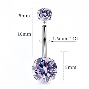 Stainless Steel Zircon <b>Belly</b> <b>Button</b> <b>Ring</b> Prong Setting Round Ball Navel Ornament Unisex Jewelry - Product Image 2