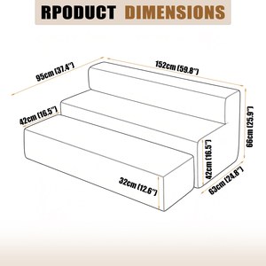 Ensemble de canapé modulaire <span class=keywords><strong>60</strong></span> <span class=keywords><strong>pouces</strong></span> - Deux sièges indépendants et une banquette, se transforme en canapé-lit, sans assemblage, motif pied-de-poule - Product Image 5