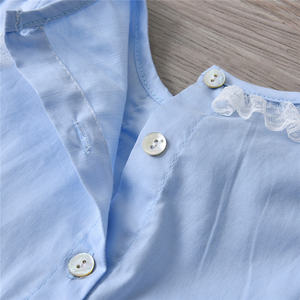 Kustom piyama rajutan katun butik setelan tidur biru muda lengan panjang Spanyol dengan topi untuk bayi perempuan - Product Image 5