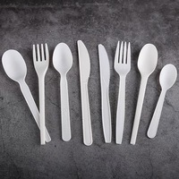 Ensemble de couverts compostables en PLA avec couteau, fourchette, cuillère et serviette, emballage personnalisé pour les fournitures de restaurant
