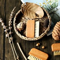 Brosse à ongles manuelle en poils de sanglier pur avec manche en bois de hêtre - Outil de nettoyage des interstices pour le nettoyage en profondeur des mains et des claviers