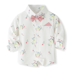 Catpapa Vente en gros Ensemble <span class=keywords><strong>3</strong></span> pièces pour garçons : Chemise à imprimé floral, <span class=keywords><strong>pantalon</strong></span> à bretelles rose et nœud papillon – Tenue de cérémonie pour garçon d'honneur - Product Image 3