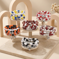 Lampwork-Glas Sportball-Anhänger Armband-Set Basketball Fußball Baseball Thema Elastischer Schmuck für Fans