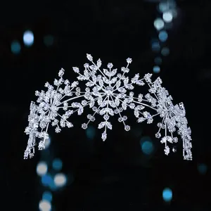 Модная тиара в форме снежинки из циркония, свадебные аксессуары для волос в стиле барокко, корона для конкурса, свадебная тиара