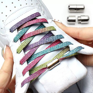 Elastische Schnürsenkel ohne Krawatten Schnürsenkel Flat <span class=keywords><strong>Gold</strong></span> Glitter Gummibänder Kapsel Lock Schnürsenkel für Erwachsene Kids Sneaker - Product Image 1