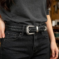 Ceinture en cuir véritable tissée à la main pour femmes avec boucle - Polyvalente et tendance pour les jeunes