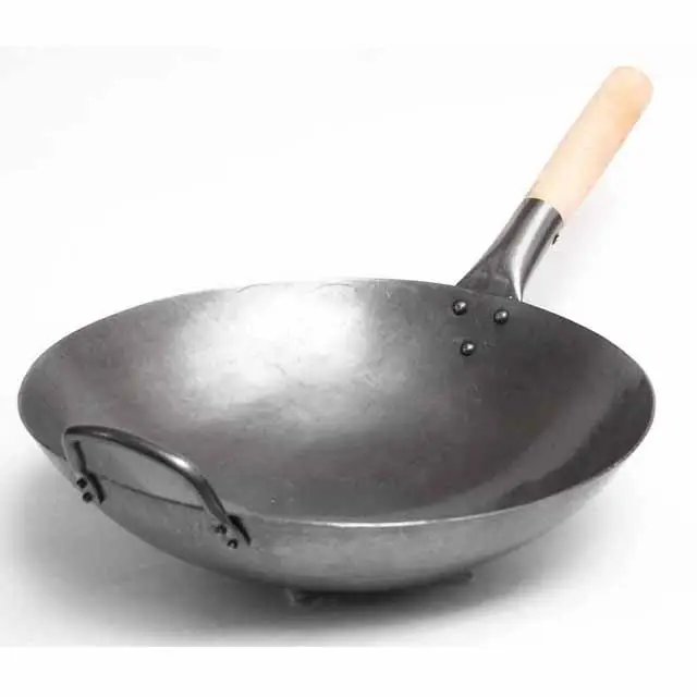 Professional Traditional cast iron chinese big wok pan Hand Hammered Round Bottom Chinese Iron Wok Pan Stir Fry Woks