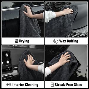 Livos Serviette de séchage pour <span class=keywords><strong>lavage</strong></span> de voiture en microfibre, double face, 1000 GSM, motif ondulé gris foncé, sans ourlet, douce, très vendue - Product Image 3